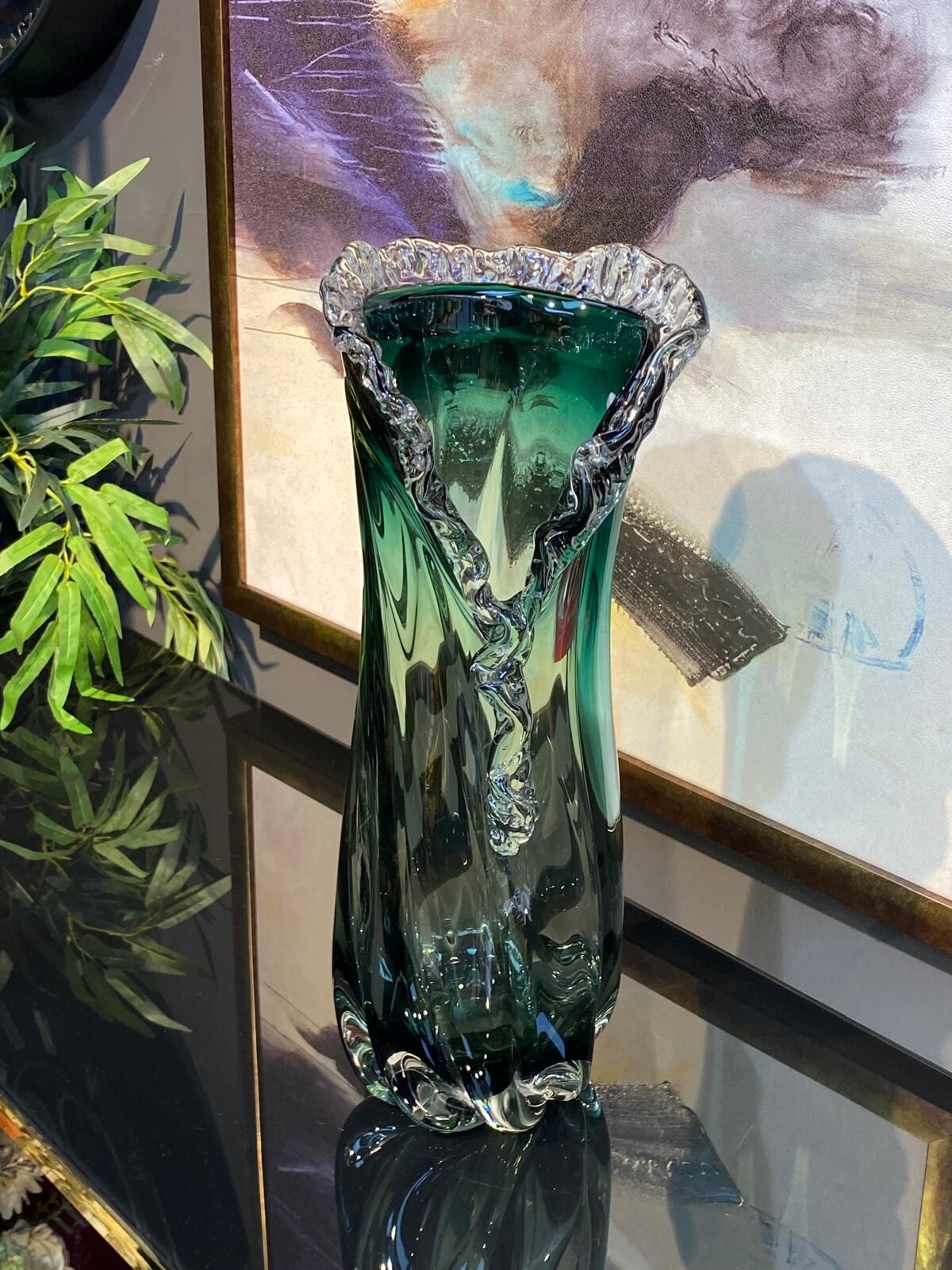 Cam Üfleme Vazo 43 cm (Murano Yeşil)