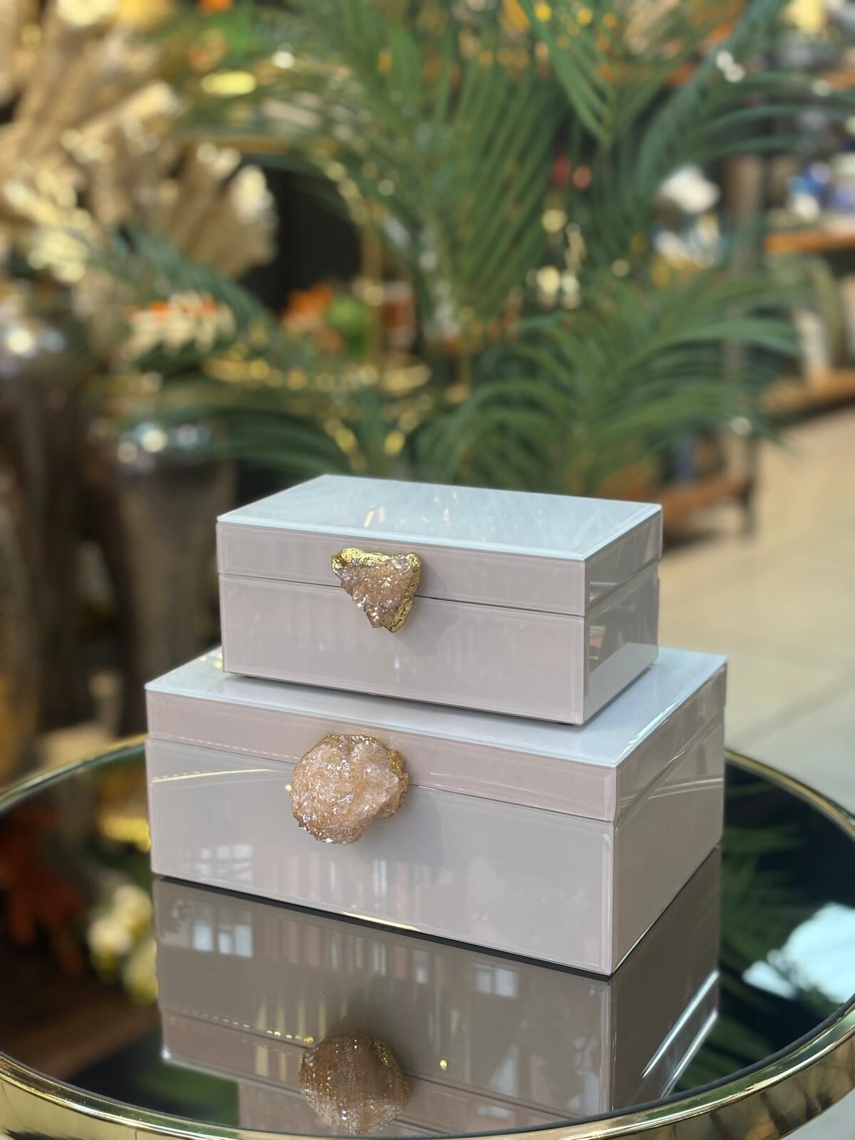 Dekoratif Kutu 2 li (Cam)  Krem 24x10 cm & 19x8 cm