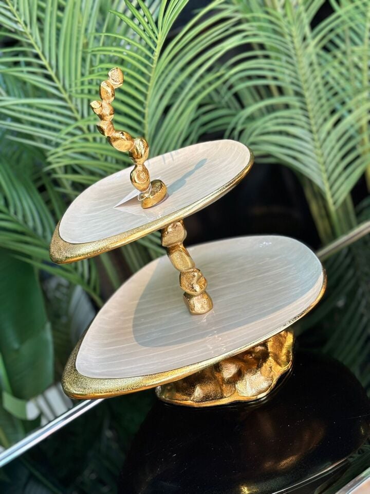 Pearl Döküm Ayaklı Katlı Sunuluk (31*30*17)cm)